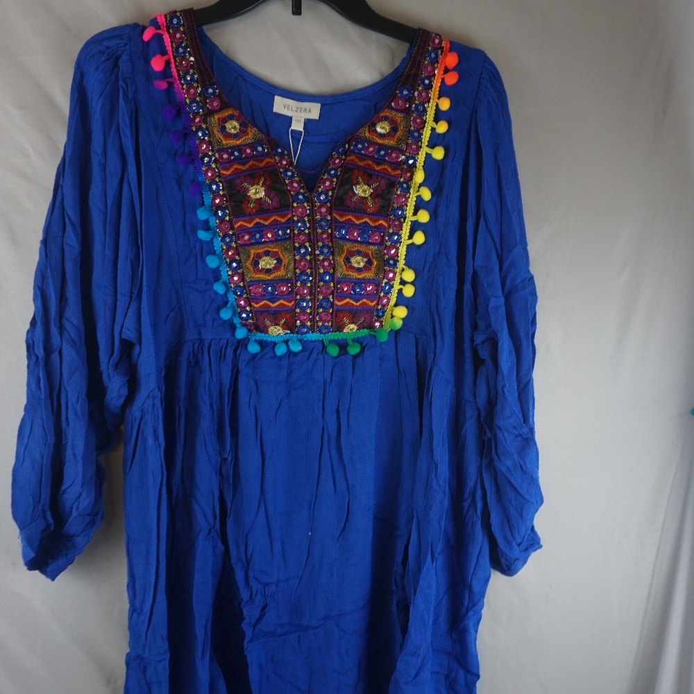 Velzera Women's 2XL Blue BoHo Flowy Dress Short NWTags